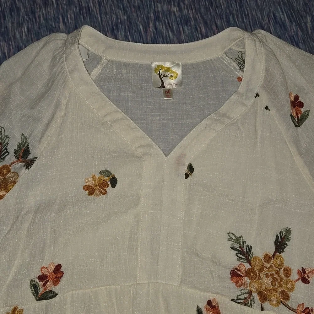 Fig and Flower Women's Embroidered Floral Print Dress Ivory Size Petite L - Picture 3 of 9